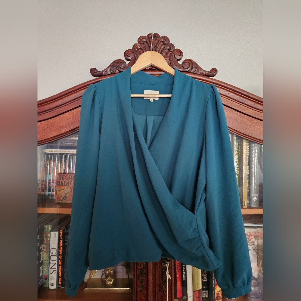Sezane Abelia Draped Blouse Rich Green 44 12 - Picture 3 of 3